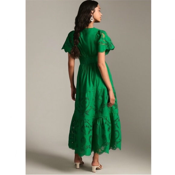 Anthropologie Somerset Cutwork Maxi Dress Eyelet Rare Kelly Green Size Xs Petite - Picture 4 of 14